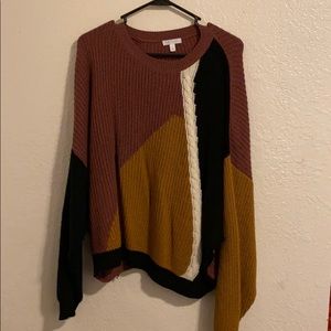 Color block sweater with dolman sleeves